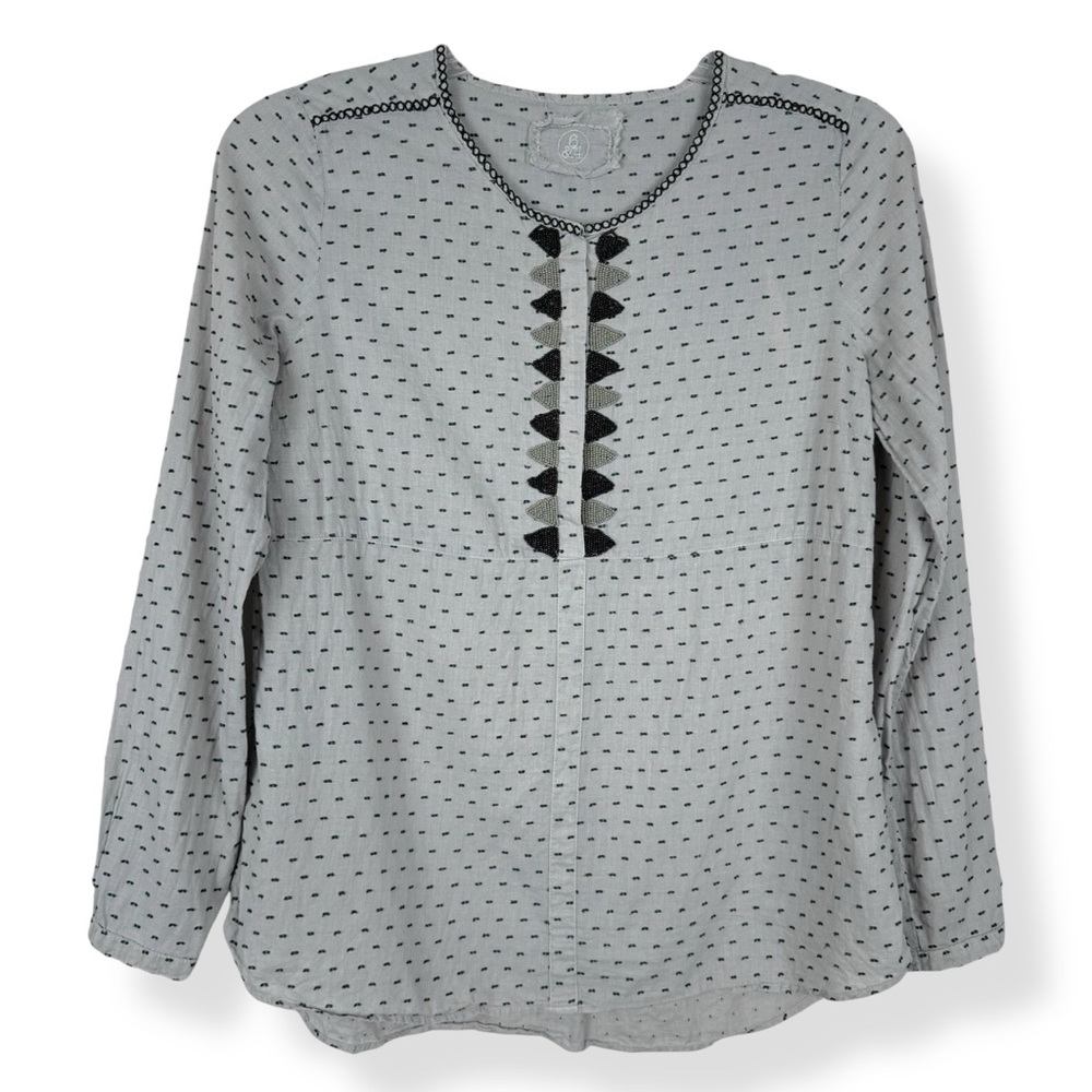 Yerse Top Womens Size S Gray Long‎ Sleeve Beaded Popover Top